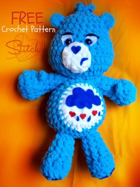 Grumpy Bear – Free Crochet Pattern Character Crochet, Grumpy Care Bear, Crochet Characters, Colorful Crafts, Crocheted Ideas, Crocheted Amigurumi, Knitting Amigurumi, Grumpy Bear, Bear Patterns Free