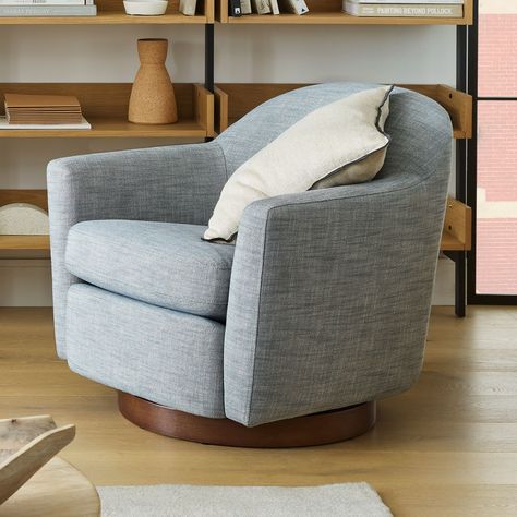 Haven Swivel Chair | West Elm West Elm Haven, Modern Living Room Chairs, Club Chairs Living Room, Small Swivel Chair, Modern Swivel Chair, Swivel Club Chairs, Swivel Chair Living Room, Swivel Chairs, Coastal Living Room