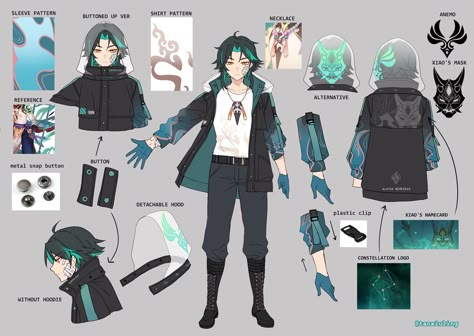 Genshin Reference Sheet, Xiao Casual, Modern Xiao, Genshin Reference, Pola Jaket, Gaming Genshin, Xiao Genshin Impact, Xiao Genshin, Character Game