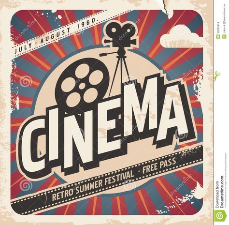 Retro cinema poster.Vector movie poster for summer festival. Vintage background illustration on old paper texture. #retrohomedecor #retro Deco Cinema, Retro Cinema, Vintage Films, Film Festival Poster, Vintage Paper Textures, Cinema Posters, Cinema Movies, Shower Curtain Set, Shower Curtain Decor