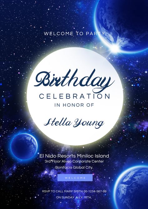 Birthday Invitation For Universe Space Theme#pikbest#Templates#Others Bonifacio Global City, Space Birthday Invitation, Astronaut Birthday, 16th Birthday Invitations, Paris Birthday, Space Illustration, Colorful Space, Presentation Video, Space Birthday