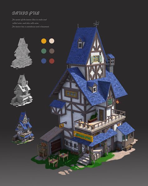 ArtStation - My Students' Works(Architecture Design), Xiaosheng Bai Blender Architecture, Lego Kingdoms, Game Architecture, World Building Ideas, Herbal Store, Fantasy Buildings, Medieval House, Game Textures, Fantasy Town