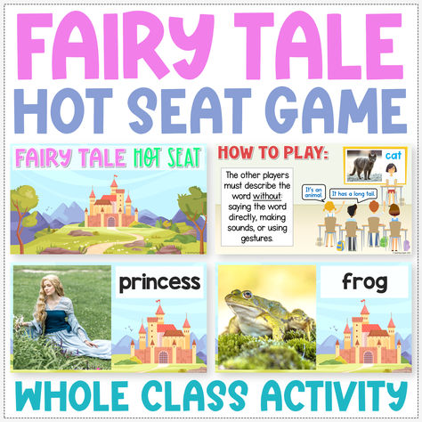 This Fairy Tale Hot Seat Guessing Game is the perfect "just for fun" digital game to play as a class when a brain break is needed. In this game, your students will work together in teams or as a whole class to try to guess various fairy tale related items. Fairy Tale Activities, Frog Princess, Hot Seat, Class Games, Guessing Games, Class Activities, Brain Breaks, Long Tail, Animal Quotes