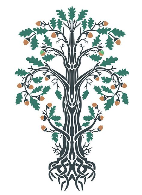 Oak Tree Stencil, in 4 sizes Nordic Tree, Oak Tree Design, Oak Art, Oak Illustration, Oak Tree Art, Oak Tree Embroidery, Art Nouveau Tree, Oak Tattoo, Oak Tree Line Drawing