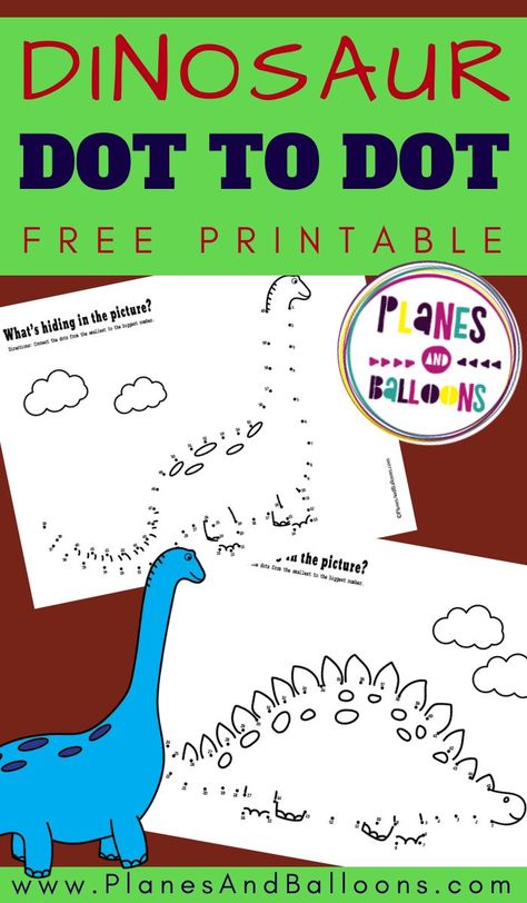 Free dot to dot printables for kids - preschool number worksheets. #prek #preschool #planesandballoons Dinosaur Dot To Dot, Free Printable Dot To Dot, Printable Dot To Dot, Dinosaur Preschool, Dinosaur Worksheets, Number Recognition Worksheets, Dinosaur Classroom, Dinosaur Activities Preschool, Dot To Dot Printables