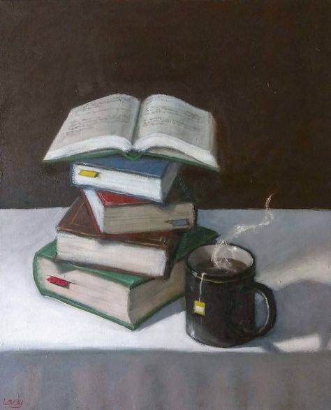 Book Themed Artwork, Still Life Middle School Art, Oil Painting Books, Painting Of A Book, Open Book Painting, Books Painting Art, Paintings Of Books, Book Painting Ideas On Canvas, Painting Of Books