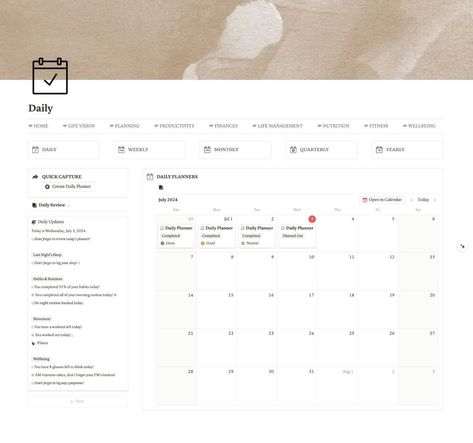 Aesthetic Daily Planner Notion Template for 2 Aesthetic Dashboard, Life Dashboard, Aesthetic Daily Planner, Notion Template Aesthetic, Notion Setup, Life Raft, Setup Inspiration, Planner Minimal, Life Planner Organization