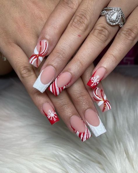 Laura Hair And Nails shared a post on Instagram: "Sweet Christmas #acrylicnails #nudenails #nudeacrylicnails #frenchtipnails #whitefrenchtipnails #redfrenchnails #sweaternails #candycanenails #christmasnails #christmasacrylicnails #whitenails #rednails #whiteacrylicnails #redacrylicnails #glitternails #sugarglitternails #nailart #naildesigns #uñasacrilicas #sanantonionails #sanantonionailtech". Follow their account to see 761 posts. Candy Cane Nails, December Nails, Nail Tip Designs, Christmas Nails Easy, Sweater Nails, Red Acrylic Nails, Beauty Nails Design, Stylish Nails Designs, White Acrylic Nails