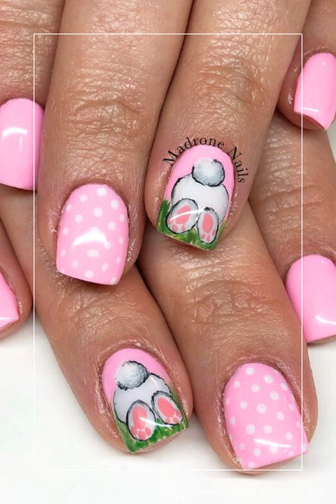 pink easter bunny nails Easter Nail Tip Designs, Easter Toe Nails Design, Bunny Tail Nails, Unique Easter Nail Designs, Gel Easter Nail Designs, Easter Nail Designs Bunny, Easter Nails Design 2024, Basic Easter Nails, Easter Spring Nail Designs