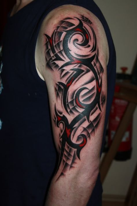 http://tattoomagz.com/red-tribal-tattoo/ Upper Shoulder Tattoo, Tattoos Arm Mann, Tato 3d, Tato Maori, Mens Shoulder Tattoo, Cool Arm Tattoos, Upper Arm Tattoos, Tattoos Geometric, Latest Tattoos