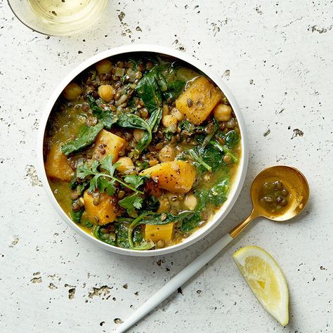 Curried French Lentil and Butternut Squash Stew | Healthy Recipes Frozen Squash, Weight Watchers Soups, Squash Stew, Ww Soup, Snap Peas Recipe, Butternut Squash Stew, Chic Peas, Healthy Meals Ideas, French Green Lentils