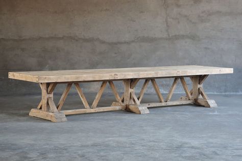 Salvaged Wood Trestle Table - Clubcu 12 Person Dining Table, Salvaged Doors, Reclaimed Beams, Dining Furniture Makeover, Rustic Dining Furniture, Trestle Dining Table, Grande Table, Trestle Dining Tables, Trestle Table