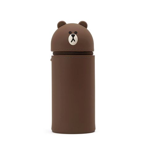 BROWN Standing Silicone Pencil Case - LINE FRIENDS INC Standing Pencil Case, Brown Mugs, Drink Marker, Plush Bags, Cute School Supplies, Cute Kitchen, Baby Panda, Line Friends, روتين العناية بالبشرة