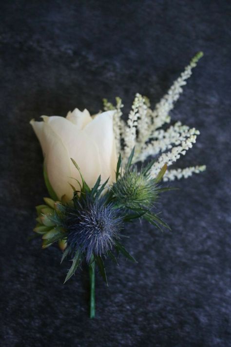 Thistle Wedding Flowers, Classic Blue Wedding, Thistle Wedding, Button Holes Wedding, Bridal Bouquet Flowers, Red Rose Bouquet, Roses Red, Rose Wedding Bouquet, Blue Wedding Flowers