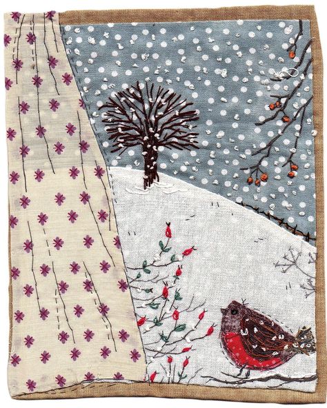 Sharon Blackman, Fabric Christmas Cards, Christmas Patchwork, Textile Art Embroidery, Fabric Postcards, Fabric Cards, Redwork Embroidery, Christmas Applique, Picture Quilts