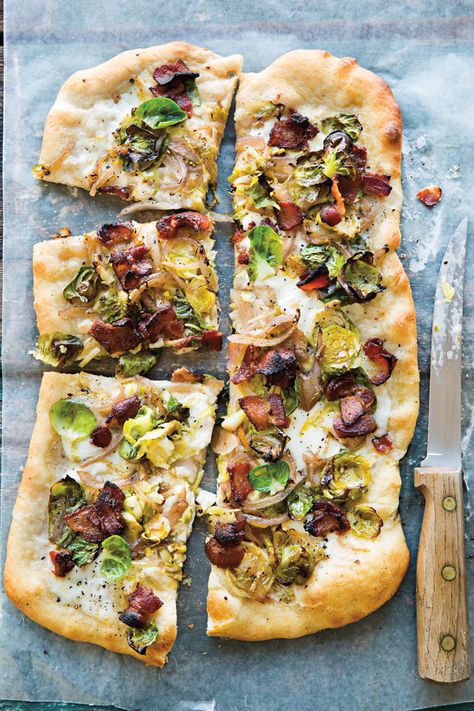 Brussels Sprouts And Bacon, Sprouts And Bacon, William Sonoma Recipes, Heirloom Tomato Tart, Pool Food, Bacon Pizza, Portuguese Desserts, New Pizza, Cooking Pizza