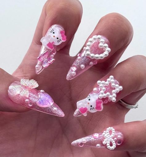 in love with this set . . #hellokitty #kitty #sanrio #nails #gelx #persinails Funny Nails, Sanrio Nails, Gyaru Nails, Hello Kitty Nail, Hello Kitty Nails Art, Kitty Nail, Bday Nails, Junk Nails, Kitty Nails