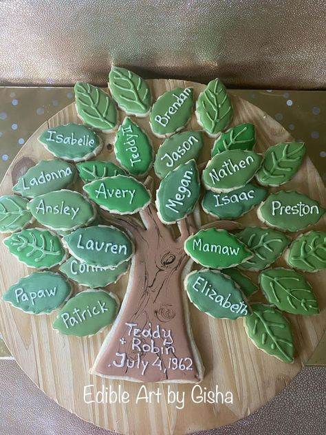 Family tree cookies - 60th Anniversary cookies Anniversary Cookies, Tree Cookies, Flower Cookies, 60th Anniversary, Icing Cookies, Edible Art, Royal Icing Cookies, Birthday Cookies, Cookie Designs