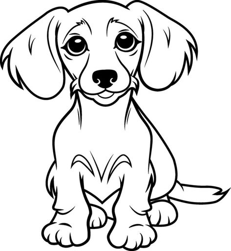 Hand drawn outline of Dachshund Puppy Dachshund Outline, Dachshund Outline Drawing, Dachshund Coloring Pages, Dachshund Svg, Weiner Dog Svg, Wire Haired Dachshund Drawing, Dachshund Colors, Dog Coloring Book, Puppy Coloring Pages