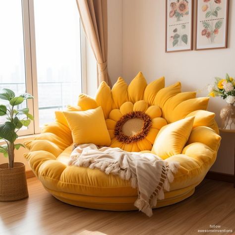 Flower Couch, Sunflower Bed, Sunflower Chair, Minimalist Room Design, Flower Chair, Beta Tools, Cute Furniture, Convertible Furniture, Pinterest Room Decor