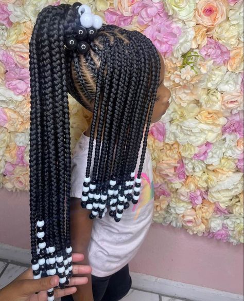 Kiddie Hairstyles Braids, 5 Grade Hairstyles, Box Braids Hairstyles For Birthday, Braids For 10yr, Hairstyles For Back To School Black Kids, Children Hair Styles Braids With Beads, Quick Braid Ponytail, Black Kid Braid Styles, Braided Hairstyles For 10-12