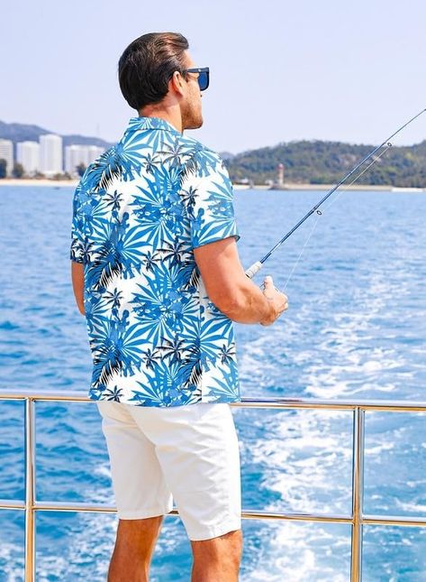 Amazon.com: JMIERR Mens Button Up Short Sleeve Hawaiian Shirts Vacation Shirts for Men Summer Beach Shirts with Pocket,US 43(L),1 Blue : Clothing, Shoes & Jewelry Hawaii Shirt Outfit, Collared Shirt Outfits, Lightning Thief, Shirt Outfit Men, Blue Clothing, Tropical Holiday, Blue Hawaii, Blue Hawaiian, Men Summer