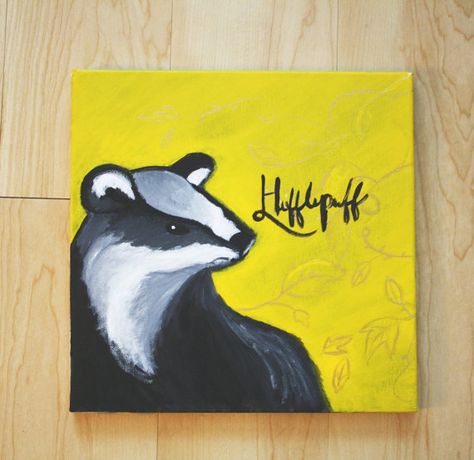 Hufflepuff Painting by AmbersCreativeHaven on Etsy Hufflepuff Painting, Harry Potter Canvas Art, Hp Crafts, Harry Potter Etsy, Harry Potter Painting, Hufflepuff Aesthetic, Hufflepuff House, Funny Morning Pictures, Fun Test