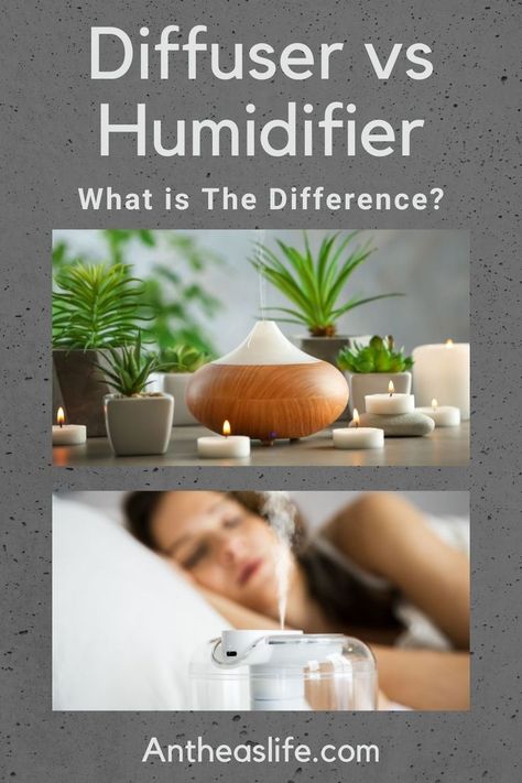 Diffuser vs Humidifier - What is the difference? To find out more, read our post. #healthyhabits #natural #essentialoils Humidifier Vs Diffuser, Essential Oil Humidifier Blends, Humidifier Benefits, Air Purifier Vs Humidifier, Cool Mist Humidifier Benefits, Air Humidifier Aroma Diffuser, Essential Oil Diffuser Humidifier, Best Diffuser, Bedside Table Decor