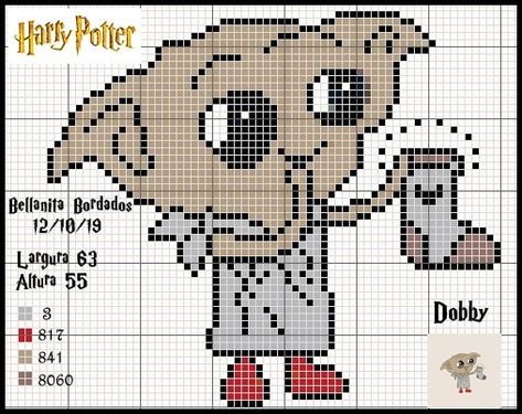 Dobby Cross Stitch Pattern, Dobby Cross Stitch, Harry Potter Etamin, Cross Stitch Patterns Harry Potter, Harry Potter Cross Stitch Pattern Free, Harry Potter Cross Stitch Patterns, Pixel Art Harry Potter, Cross Stitching Patterns, Harry Potter Cross Stitch