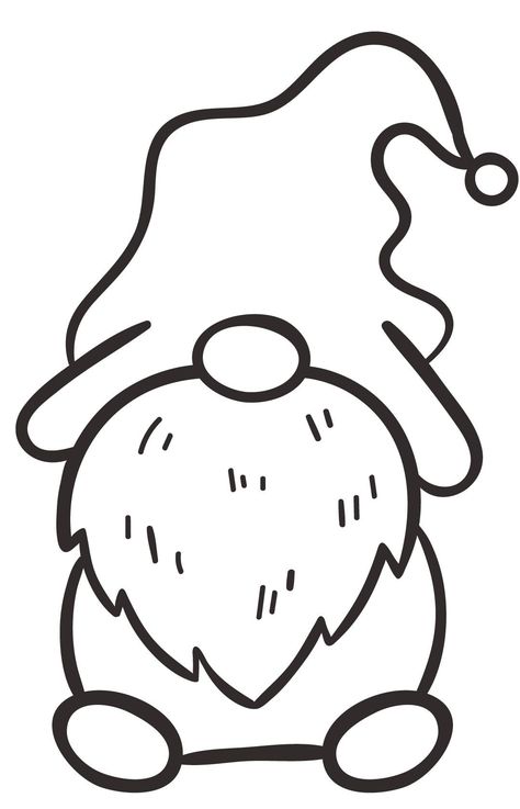 Christmas Pictures Drawings Easy, Gnome Easy Drawing, Xmas Gnomes Drawing, Gnome Doodle Easy, Easy Drawings For Christmas, Christmas Pictures To Draw Easy, Cute Coloring Pages Christmas, Simple Gnome Drawing, Easy Christmas Gnome Painting