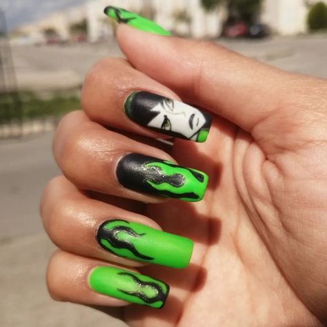 Kim Possible Nail Art, Kim Possible Nails, Shego Nails, Joker Halloween, Hex Girls, Cartoon Designs, Kim Possible, Halloween Nail Designs, Nails 2024