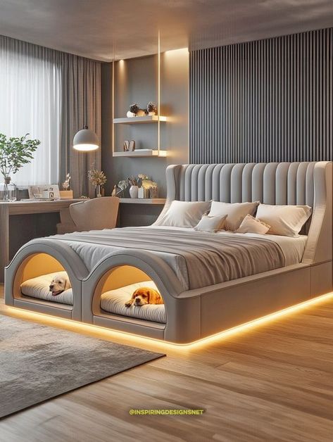 Room Ideas King Size Bed, Influencer Room Ideas, California King Bedroom Ideas, Crazy Beds, Smart Bed Design, Floor Bed Ideas For Adults, Corner Bed Ideas, Pink Black Bedrooms, Massive Bed