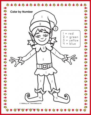 Elf Girl Color by Numbers 1-4 Worksheet | KidsSoup Elf Math, Preschool Elves, Free Printable Christmas Worksheets, Christmas Lesson Plan, Elf Coloring, Classroom Christmas Decorations, Preschool Weather, Preschool Christmas Activities, Elf Crafts