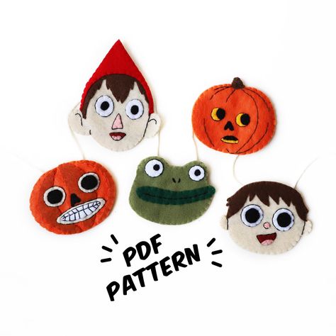 This Over the Garden Wall Halloween fall garland felt pattern is so easy to make! It is the perfect handmade decor for any room. Make it for fun, or give as an amazing handmade gift. Felt is very durable and easy to wash. This project is all hand sewn, no sewing machine required! You will receive a PDF with the printable template and easy to follow step-by-step instructions.  Please note : All patterns are copyright protected. Not to be distributed, transferred, or sold in any form. For personal use only. Over The Garden Wall Ornament, Over The Garden Wall Pattern, Over The Garden Wall Diy, Over The Garden Wall Decor, Over The Garden Wall Pottsfield, Over The Garden Wall Halloween, Halloween Fall Decorations, Felt Halloween Decorations, Sewing Felt