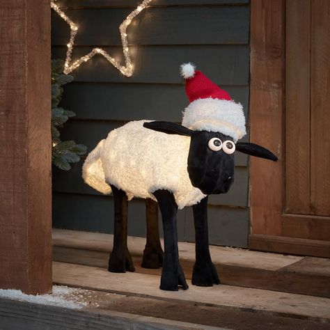 Shaun the Sheep Christmas Figure | Lights4fun.co.uk Fluffy Fur Coat, Sheep Christmas, Shaun The Sheep, The Sheep, Stop Motion, Santa Hat, Winter Season, Flocking, To Miss