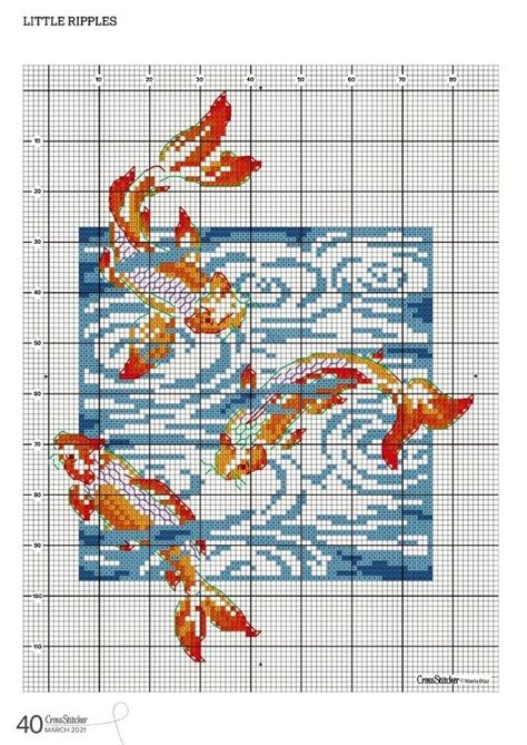 Koi Cross Stitch Pattern, Wave Alpha Pattern, Koi Cross Stitch, Fish Cross Stitch, Cross Stitch Nature, Large Cross Stitch Patterns, Pixel Grid, Vintage Cross Stitch Pattern, Pixel Crochet