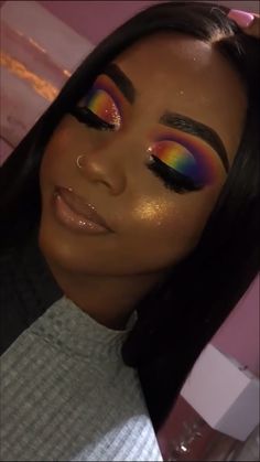 Untitled Rainbow Makeup Looks, Colorful Makeup Looks, Maquillage Yeux Cut Crease, Makeup Cantik, Pride Makeup, Birthday Makeup, Rainbow Makeup, Colorful Eye Makeup, Makeup Eye Looks