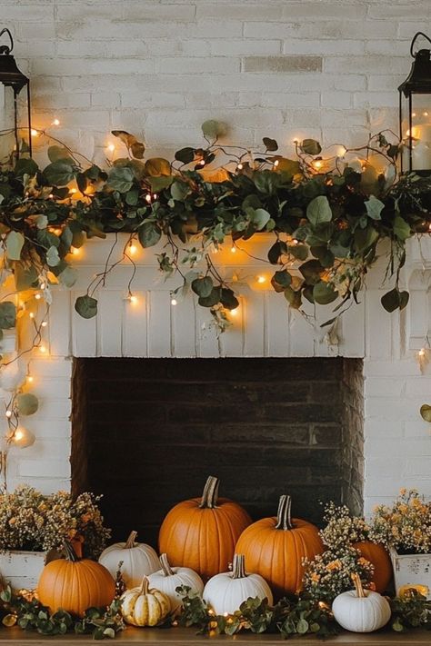 Style your mantel with seasonal greenery and lights for a cozy Thanksgiving focal point. #MantelDecor #SeasonalStyle #ThanksgivingDecor Autumn Mantle, Thanksgiving Mantel Decor, Cozy Thanksgiving, Home Making, Mantel Decor, Focal Points, Rustic Farmhouse Style, Thanksgiving Decor, Seasonal Fashion