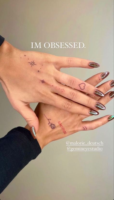 Small Hand Tattoos For Women Words, Patchwork Hand Tattoos For Women, Classy Hand Tattoos For Women, Hand Sparkle Tattoo, Dainty Finger Tattoos For Women, Small Hand Tattoos For Women Unique, Sparkle Hand Tattoo, Tiny Hand Tattoos, Dainty Hand Tattoos