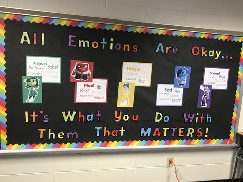 Inside Out | Emotions | Special Ed |Elementary Ed | Bulletin Board Counselling Display Board, Mflc Bulletin Boards, Emotion Bulletin Board Ideas, All Emotions Are Okay Bulletin Board, Zones Bulletin Board Ideas, Emotional Regulation Bulletin Board, Emotions Board Classroom, Emotion Display Board, Social Emotional Learning Bulletin Board Ideas Elementary