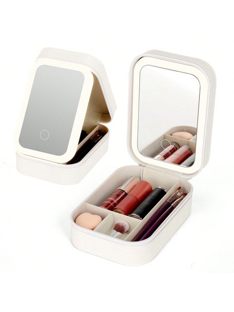 [LED Adjustable Makeup Mirror]Our jewelry box features a built-in LED makeup mirror to provide optimal lighting for your beauty routine. The mirror has three adjustable lighting modes: warm, natural and cool. [Multifunctional Cosmetic Bag]Our makeup cases feature multiple compartments and storage slots so you can organize your accessories and makeup neatly. Say goodbye to chaos. [Three Color Adjustable Lighting ]Three different lighting modes are available to create the perfect atmosphere for yo Mini Makeup Kit, Three Way Mirror, Makeup Cases, Preppy Makeup, Mini Makeup Bag, Travel Makeup Mirror, Portable Mirror, Makeup Bag Essentials, Random Items