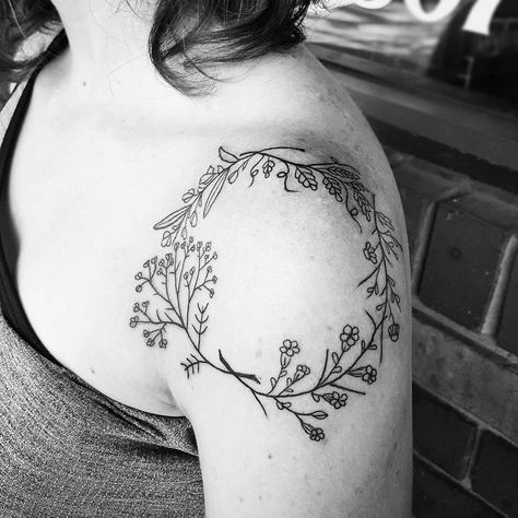 #blvck #linework #tattoodesign #wreath #tattoo #minimaltattoo #flyingirons Circle Tattoo Design, Pagan Calendar, Tats Ideas, Shoulder Cap Tattoo, Wreath Tattoo, Nouveau Tattoo, Boho Tattoos, Circle Tattoo, Circle Tattoos