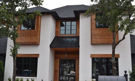 Black Windows Wood Trim Exterior, Mid Century Modern House Exterior, Door Projects, Black Mid Century Modern, Mid Century Exterior, Pella Windows, Aluminium Cladding, Window Trim Exterior, Black Window