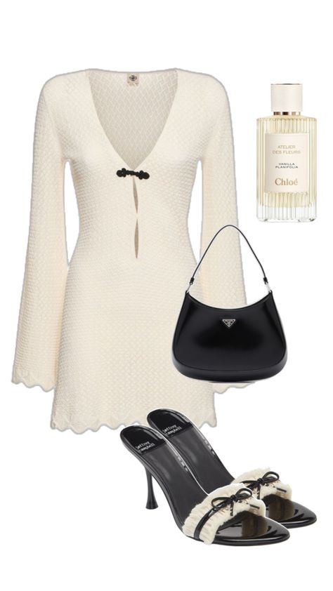 Dress, Kitten Heels, Prada Cleo, Perfume, White, Creme, Silver  #jeans #jeanskirt #dress #loafers #adidas #sambas #longhcamp #chanel #prada #ysl #outfit #inspo #outfitinspo #trendy #aesthetic #perfume Silver Heels Outfit, Formal Dress Outfit, Ysl Outfit, Aesthetic Perfume, Prada Cleo, Adidas Sambas, Dress Loafers, Outfit Inspo Casual, Trendy Aesthetic