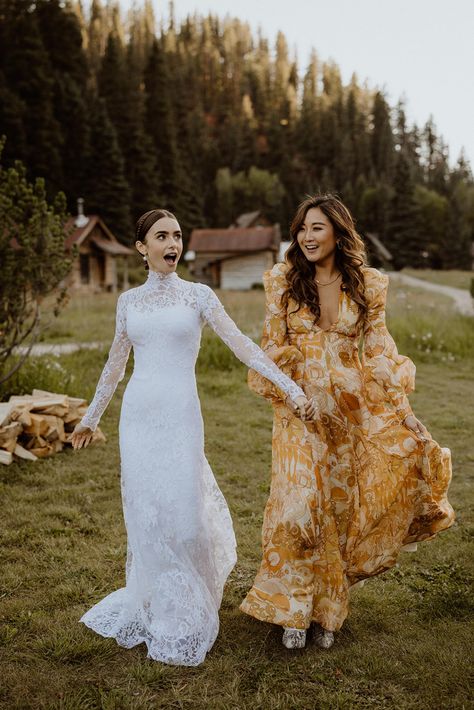 Lily Collins Wedding, Dunton Hot Springs Wedding, Lily Jane Collins, Dunton Hot Springs, Modest Bride, Cute Wedding Dress, Top Wedding Dresses, Traditional Wedding Dresses, Modest Wedding