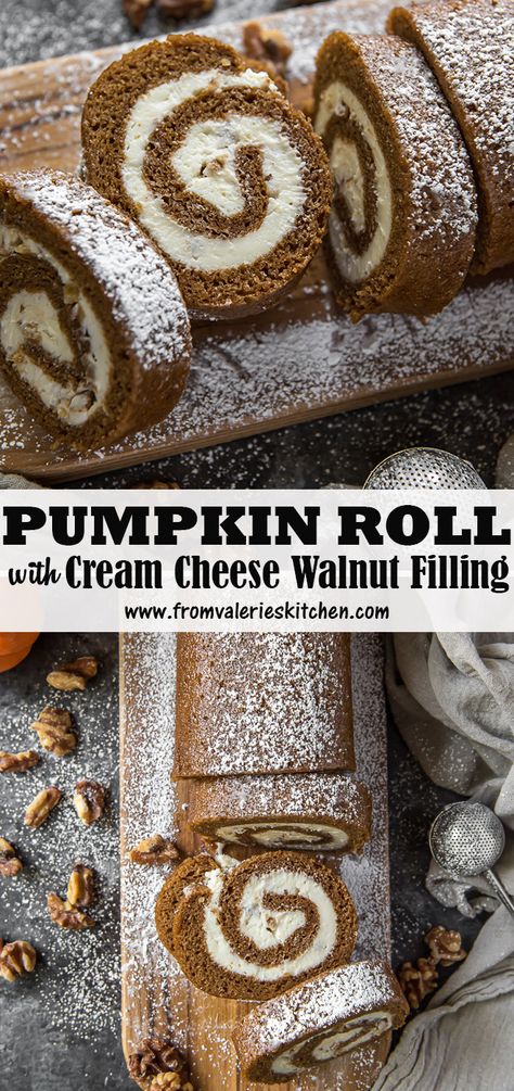 Quick Thanksgiving Recipes, Roll With Cream Cheese Filling, Pumpkin Rolls, Pumpkin Roll Cake, Pumpkin Rolls Recipe, Easy Meals For One, Thanksgiving Food Sides, Cake Rolls, Holiday Desserts Table