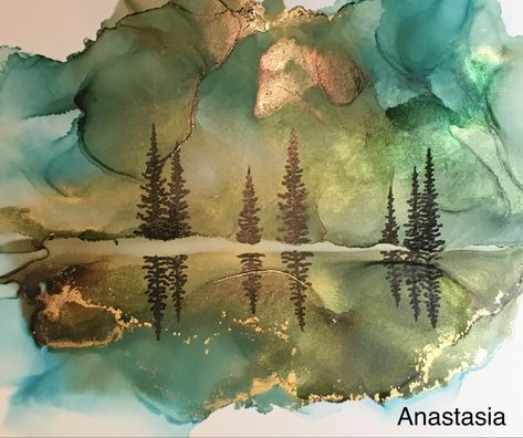 Alcohol Ink Landscapes Tutorial, Alcohol Ink Landscape, Sharpie Drawings, Drip Art, Art Tutorials Watercolor, Alcohol Ink Crafts, Watercolor Subjects, Flower Art Drawing, Sharpie Art