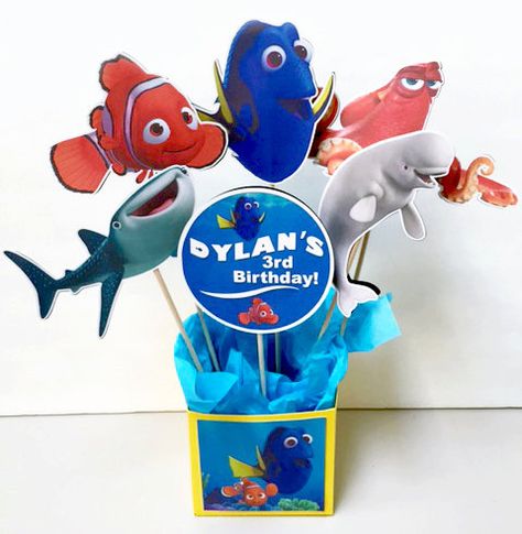 Finding Dory and Finding Nemo Birthday Party Decoration Centerpieces by KidsInvitations on Etsy https://www.etsy.com/listing/449065378/finding-dory-and-finding-nemo-birthday Nemo Centerpieces, Submarine Party, Birthday Banner Diy, Finding Dory Birthday Party, Dory Birthday Party, Finding Dory Party, Finding Dory Birthday, Finding Nemo Party, Nemo Birthday Party