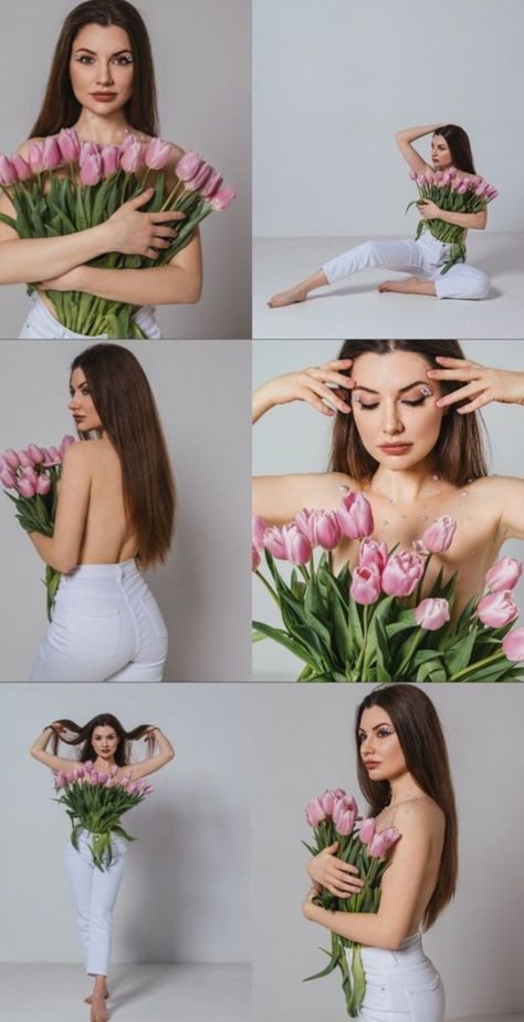 Flowers Poses Photography, Photography Flowers Artistic, Flower Woman Photography, Photography Poses Flowers, Photoshoot Ideas With Flowers, Photo Ideas With Flowers, Model With Flowers, Flower Photoshoot Creative, Pose With Flowers