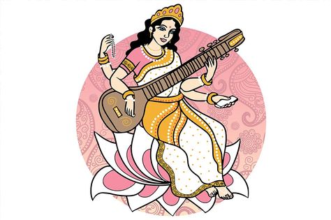 Hindu goddess Saraswati illustration by Nata Savina Art on @creativemarket Hindu Goddess Saraswati, Saraswathi Devi, Saraswati Painting, Saraswati Mata, Navratri Puja, Goddess Saraswati, Mosaic Art Diy, Navratri Images, Hindu Goddess